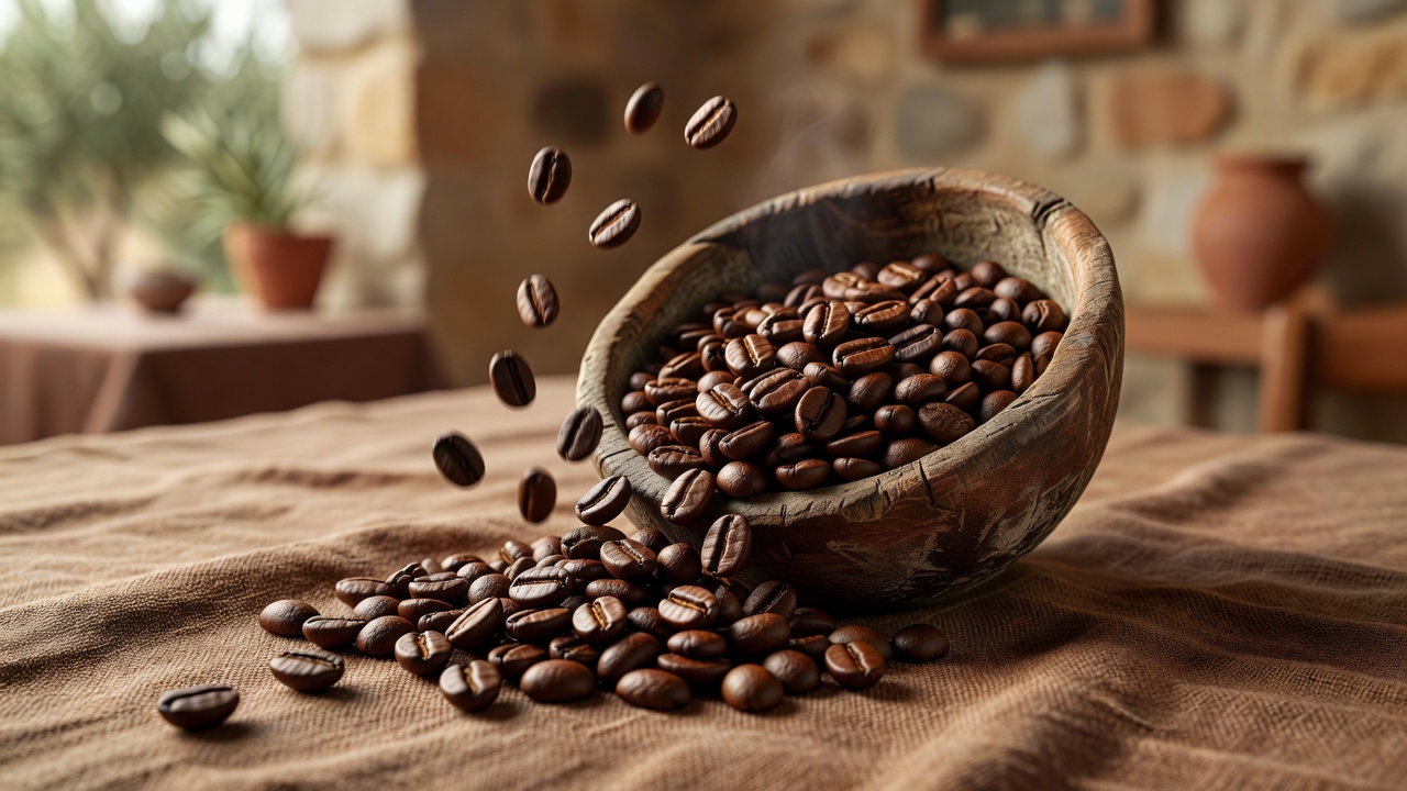 Granos de café recién tostados